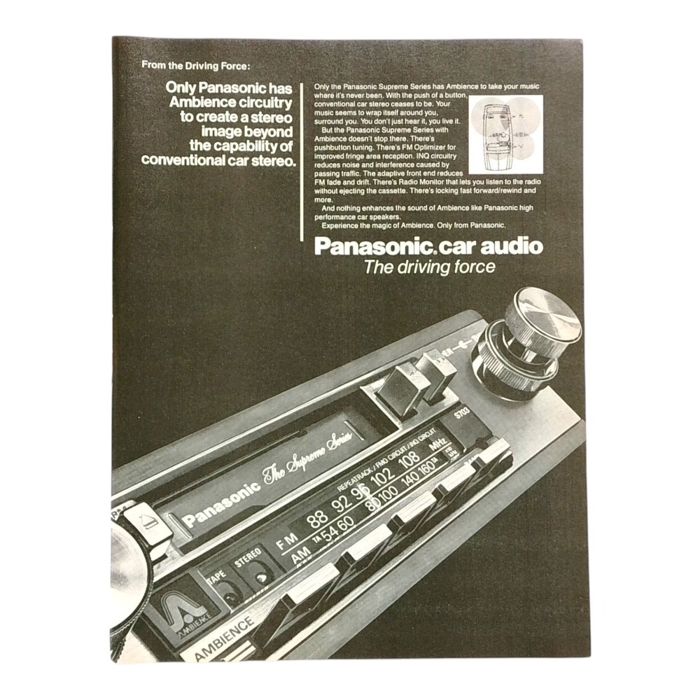 Vintage Panasonic Supreme‎ Series Car Stereo Cassette Player Radio Advertisement